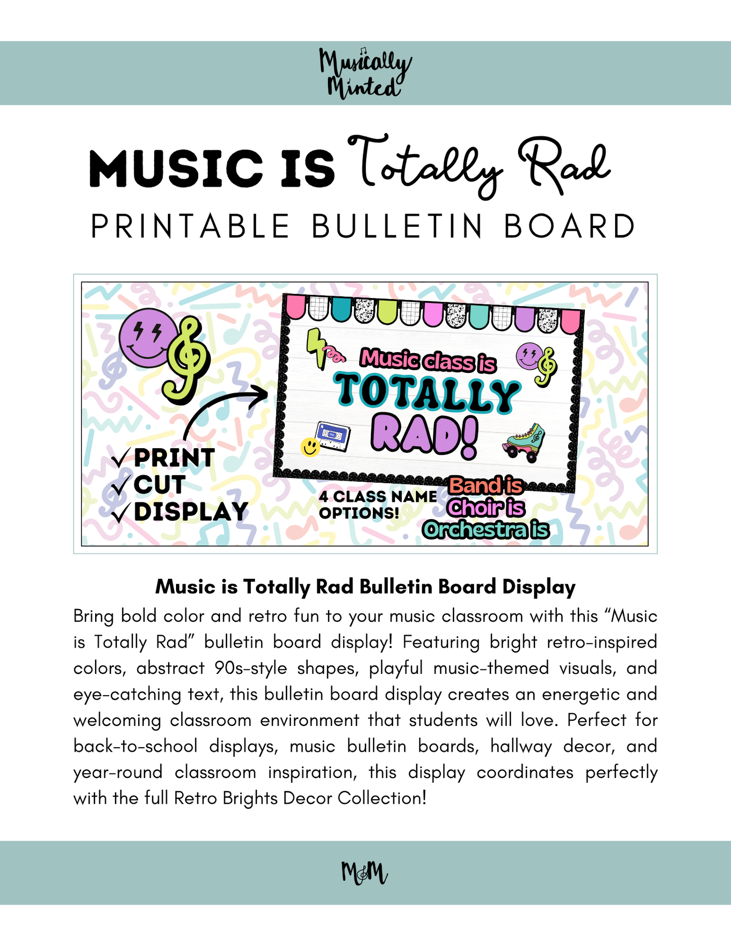 Retro Brights: Music is Totally Rad | Bulletin Board Display | Music Class Decor
