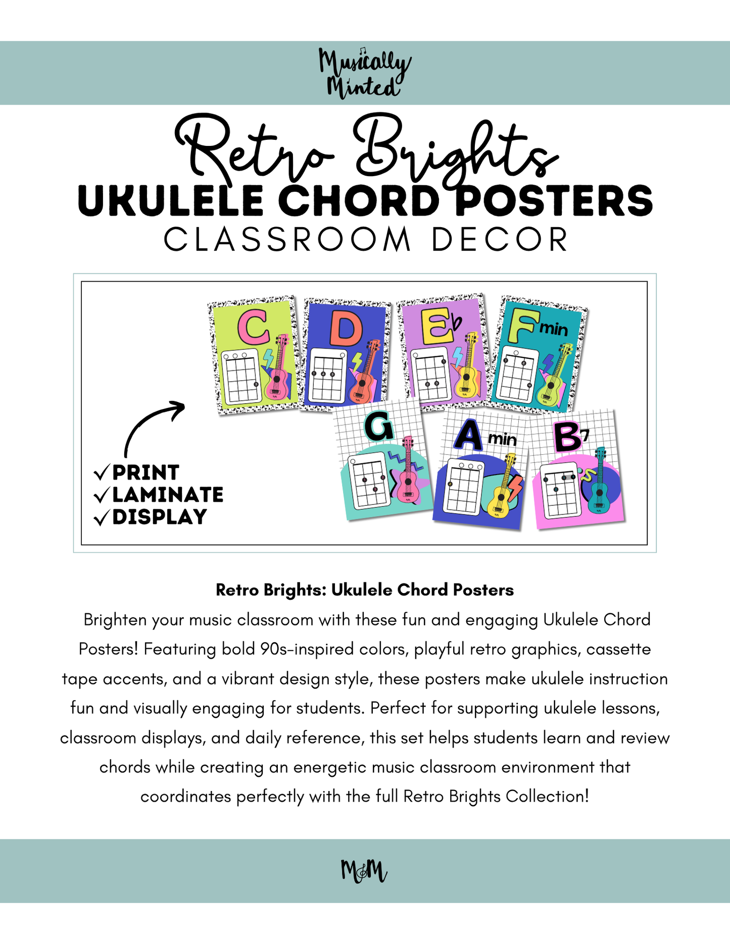 Retro Brights: Ukulele Chord Posters | Music Classroom Decor