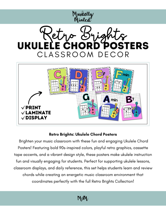 Retro Brights: Ukulele Chord Posters | Music Classroom Decor