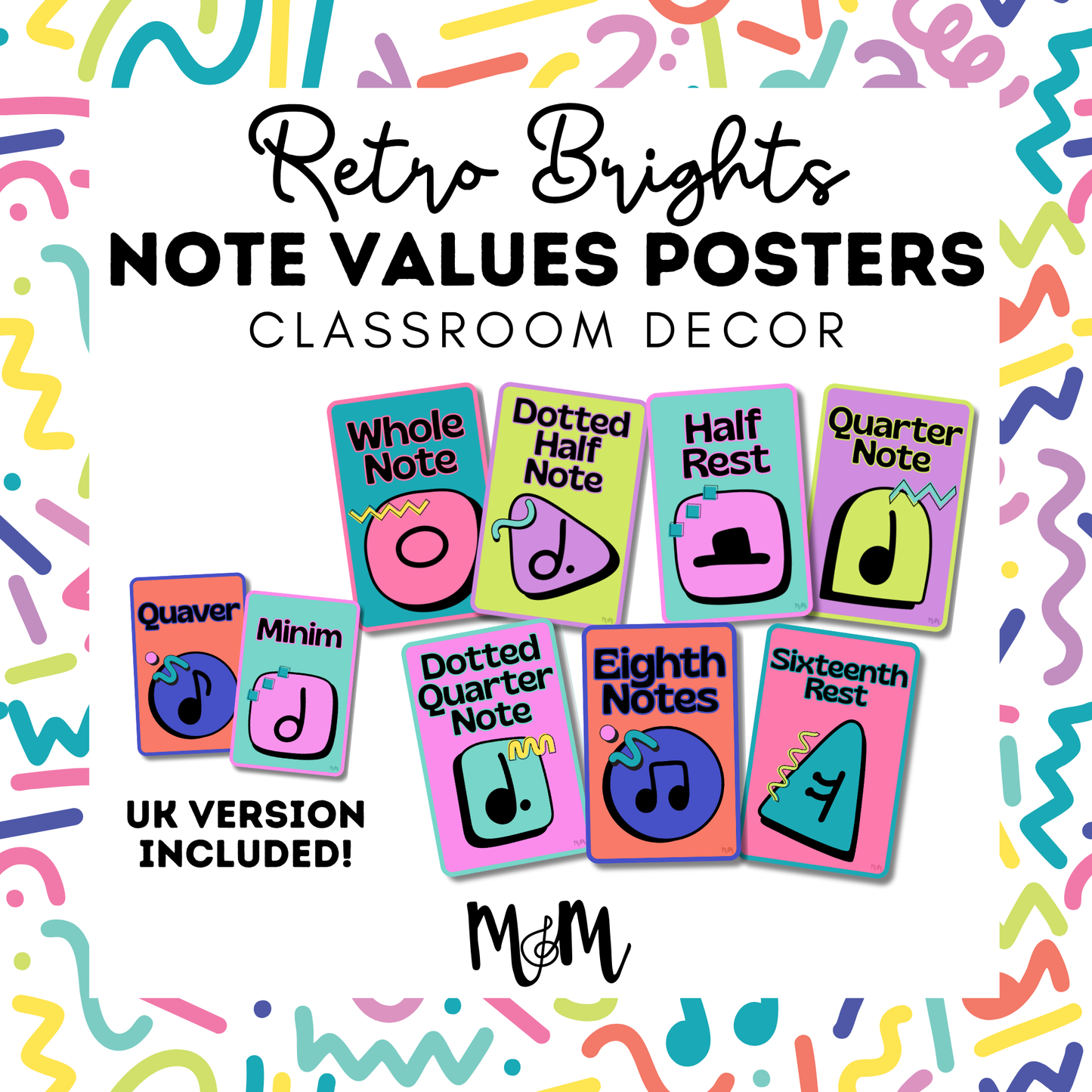 Retro Brights: Note Values Posters | Music Classroom Decor
