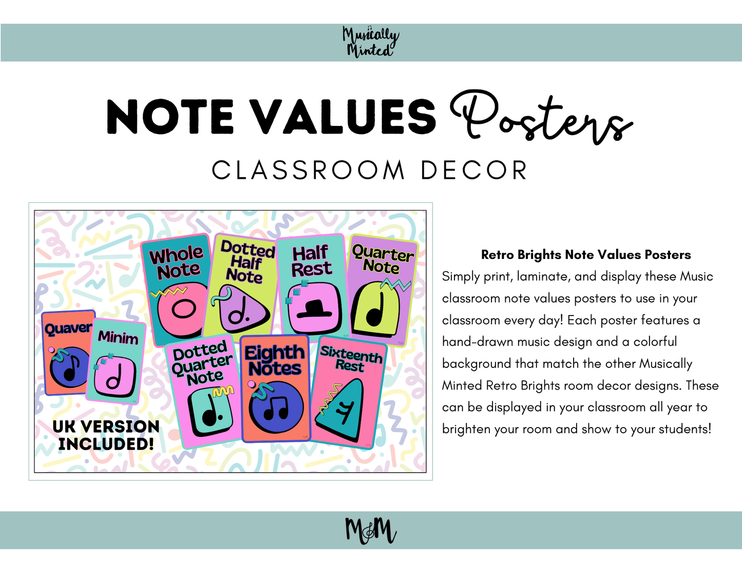 Retro Brights: Note Values Posters | Music Classroom Decor