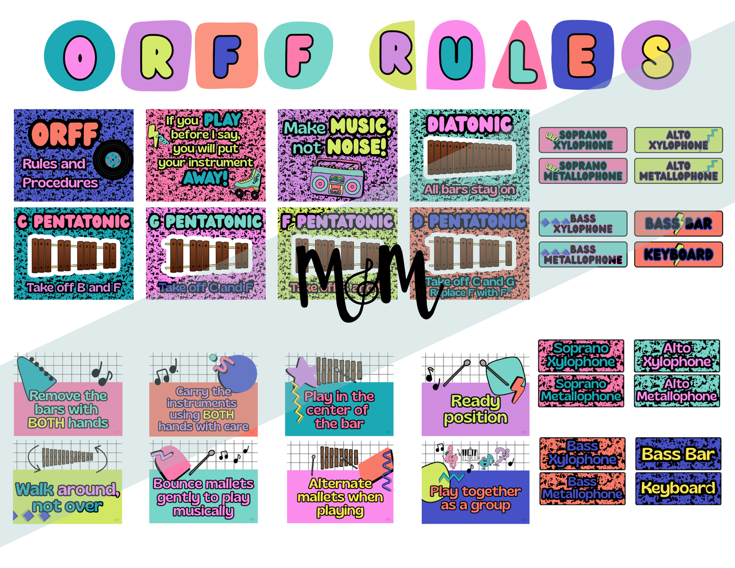 Retro Brights: Orff Rules & Expectations Posters | Music Room Decor