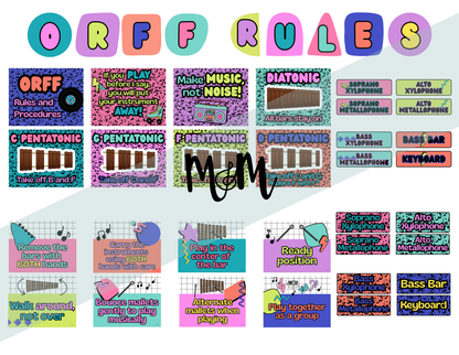 Retro Brights: Orff Rules & Expectations Posters | Music Room Decor