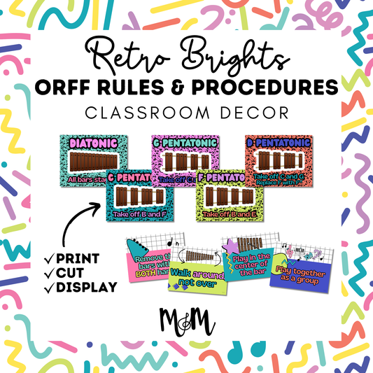 Retro Brights: Orff Rules & Expectations Posters | Music Room Decor