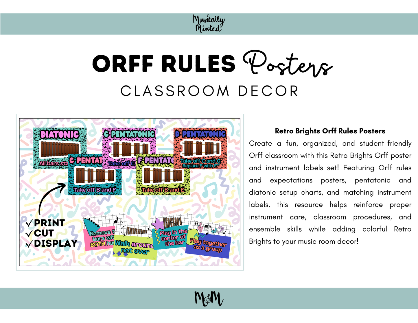 Retro Brights: Orff Rules & Expectations Posters | Music Room Decor