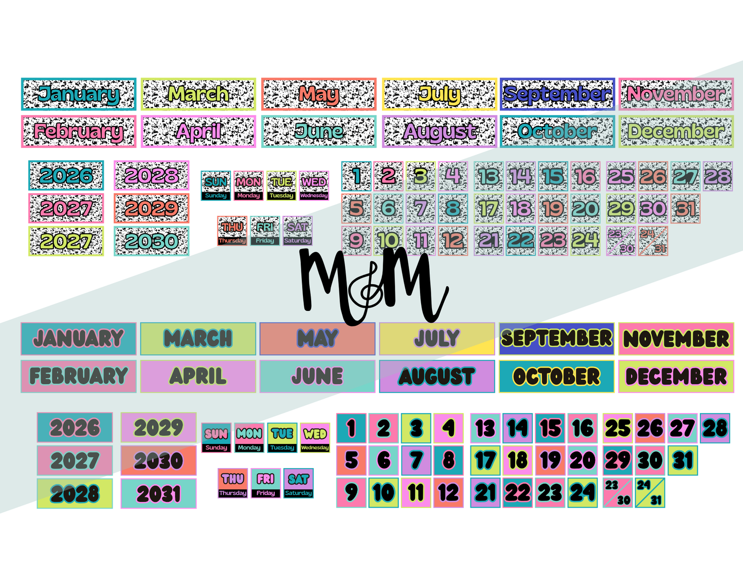 Retro Brights: Pocket Chart Calendar | Music Classroom Decor