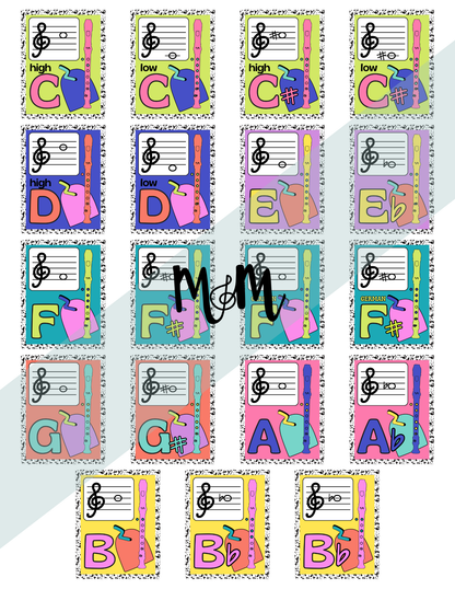 Retro Brights: Recorder Fingering Posters | Music Classroom Decor