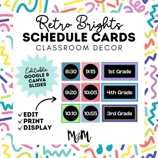 Retro Brights: Pocket Chart Schedule Cards | Music Classroom Decor