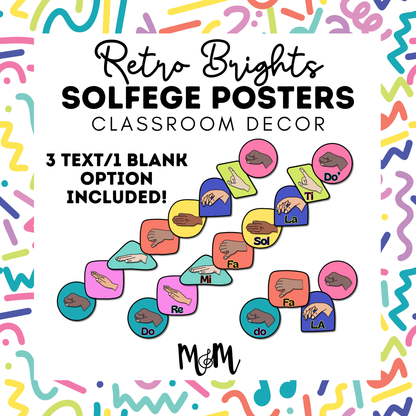 Retro Brights: Solfege Hand Sign Posters | Music Classroom Decor