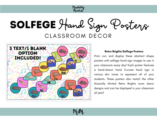 Retro Brights: Solfege Hand Sign Posters | Music Classroom Decor