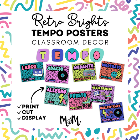 Retro Brights: Tempo Posters | Music Classroom Decor