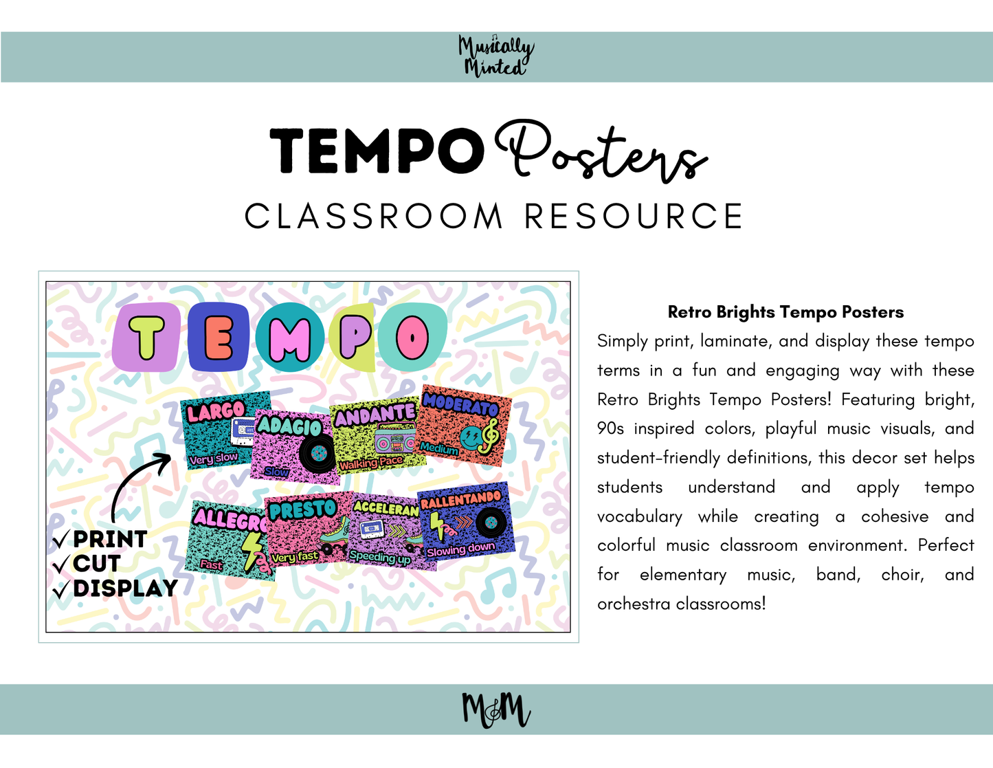Retro Brights: Tempo Posters | Music Classroom Decor