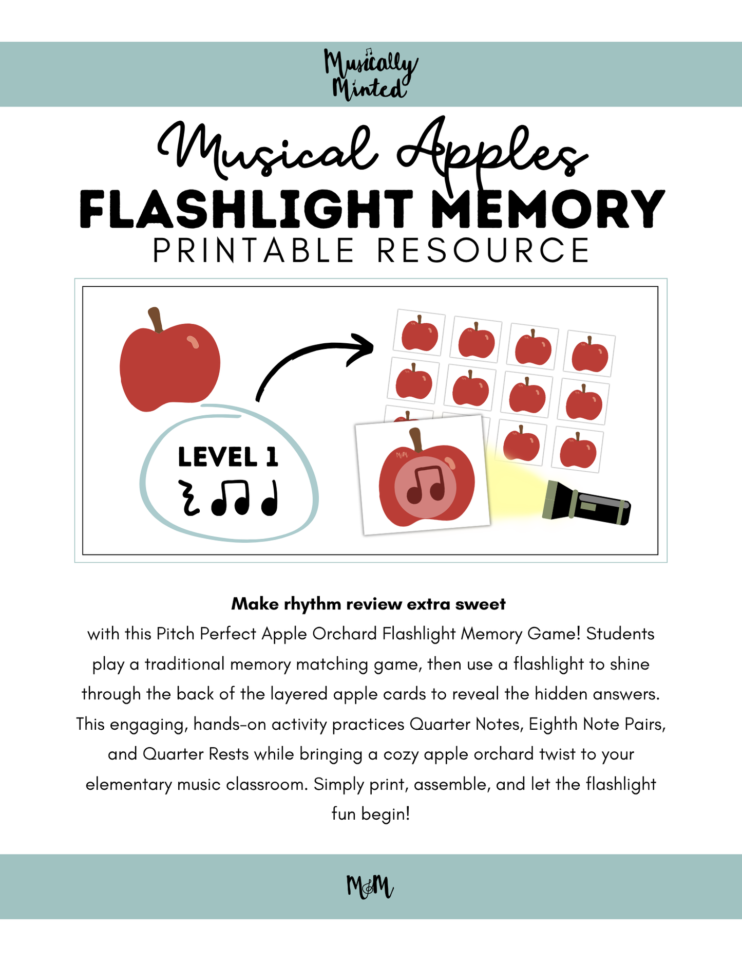 Musical Apples Flashlight Memory Game | Rhythm Level 1 | Fall Music Activity DIGITAL DOWNLOAD
