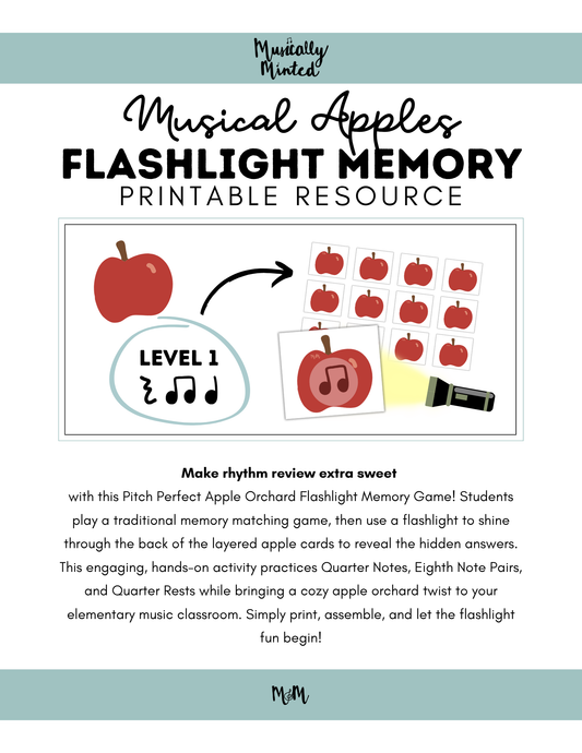 Musical Apples Flashlight Memory Game | Rhythm Level 1 | Fall Music Activity DIGITAL DOWNLOAD