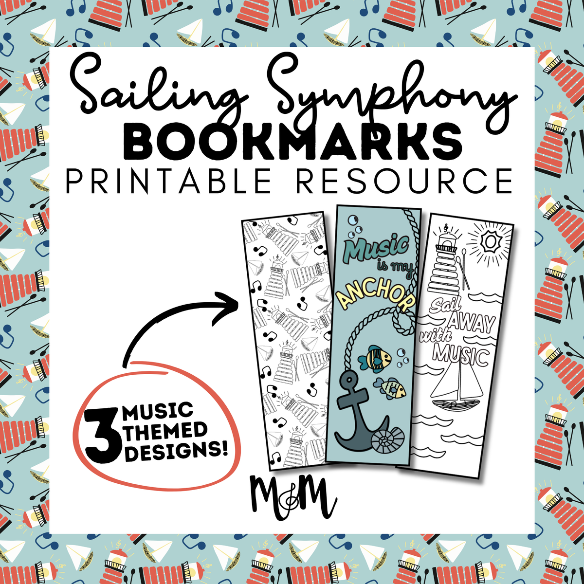 Sailing Symphony | Music Bookmarks | Printable Coloring Activity DIGITAL DOWNLOAD