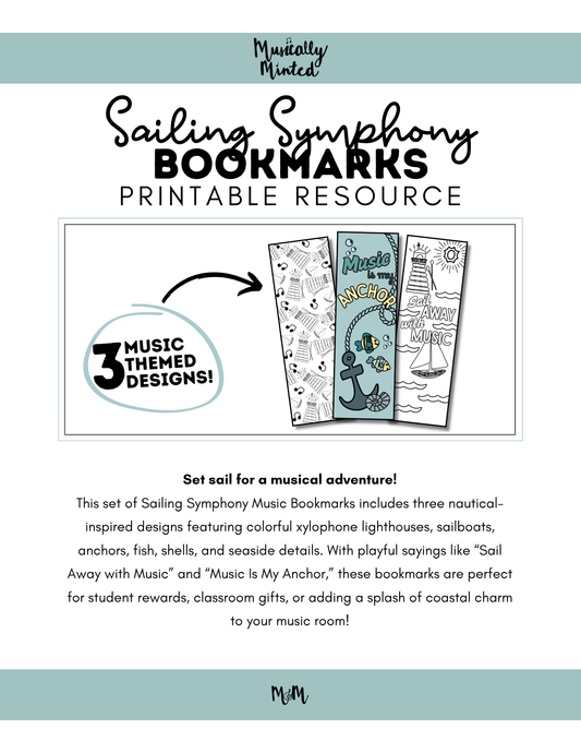Sailing Symphony | Music Bookmarks | Printable Coloring Activity DIGITAL DOWNLOAD