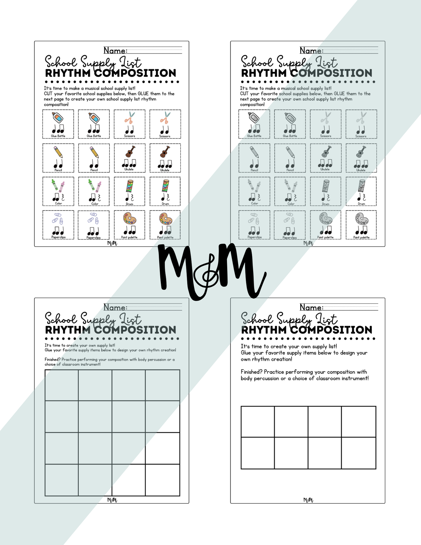 School Supply List Rhythm Composition Activity | Music Room Cut & Glue Activity | Level 1 DIGITAL DOWNLOAD