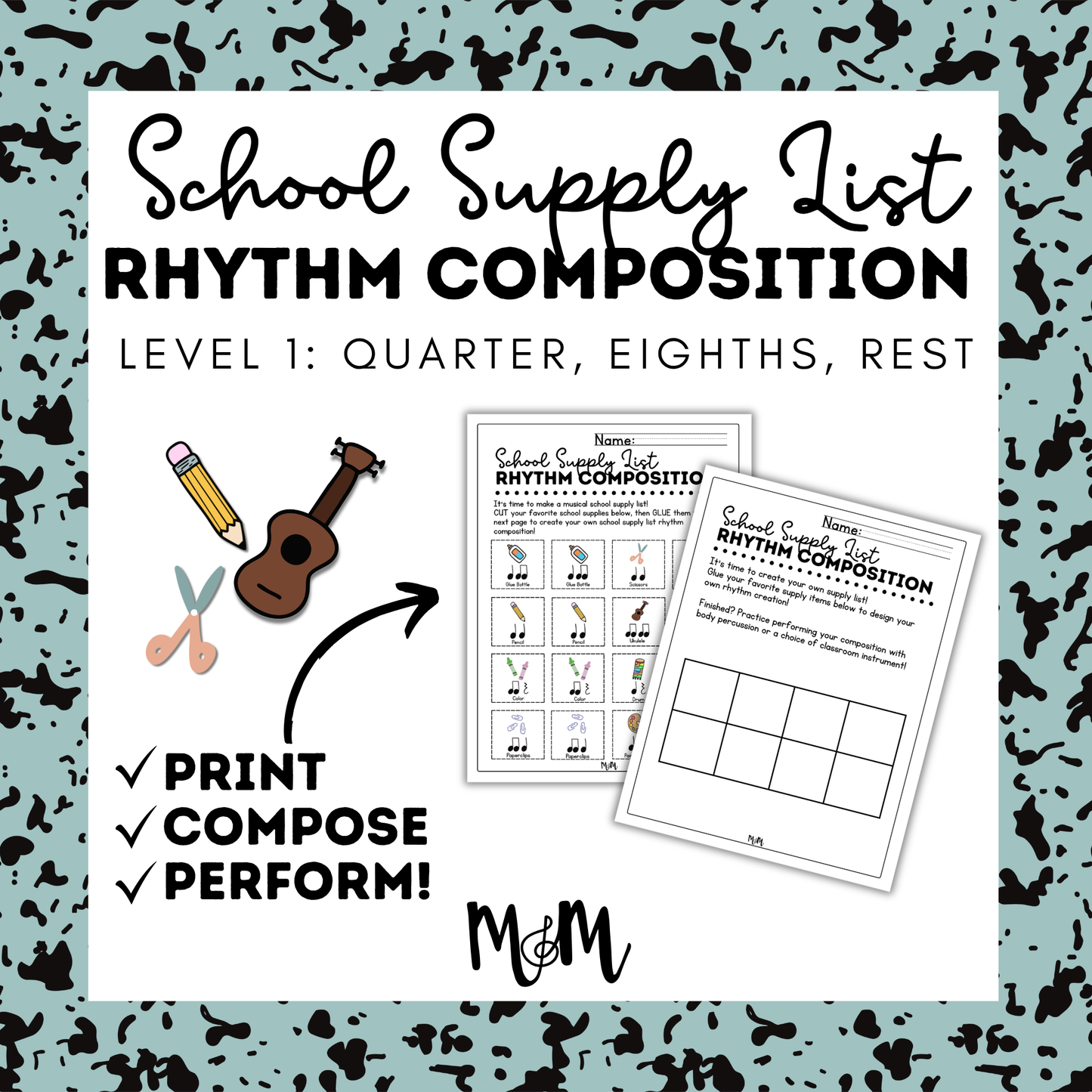 School Supply List Rhythm Composition Activity | Music Room Cut & Glue Activity | Level 1 DIGITAL DOWNLOAD