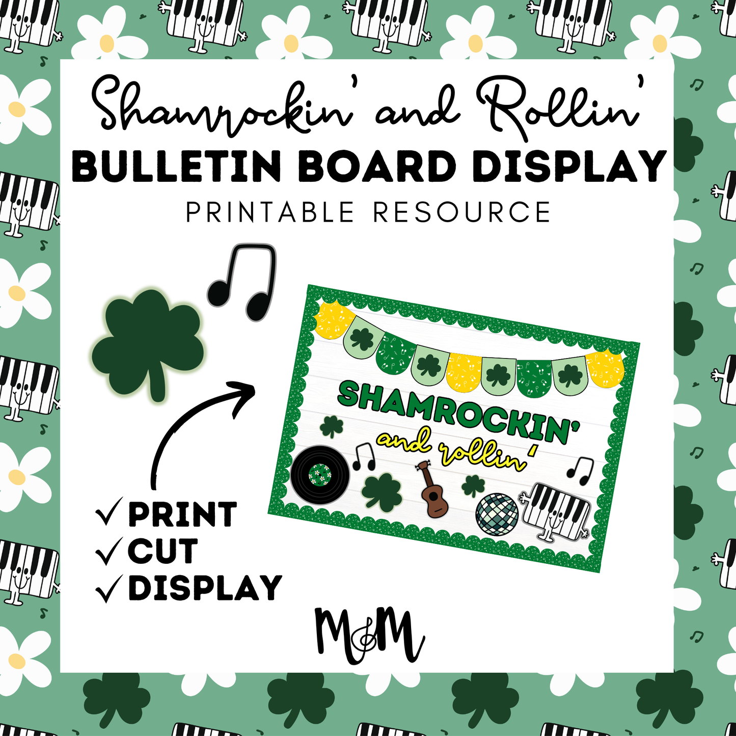 Shamrockin' and Rollin' | St Patrick’s Day Music March Bulletin Board DIGITAL DOWNLOAD