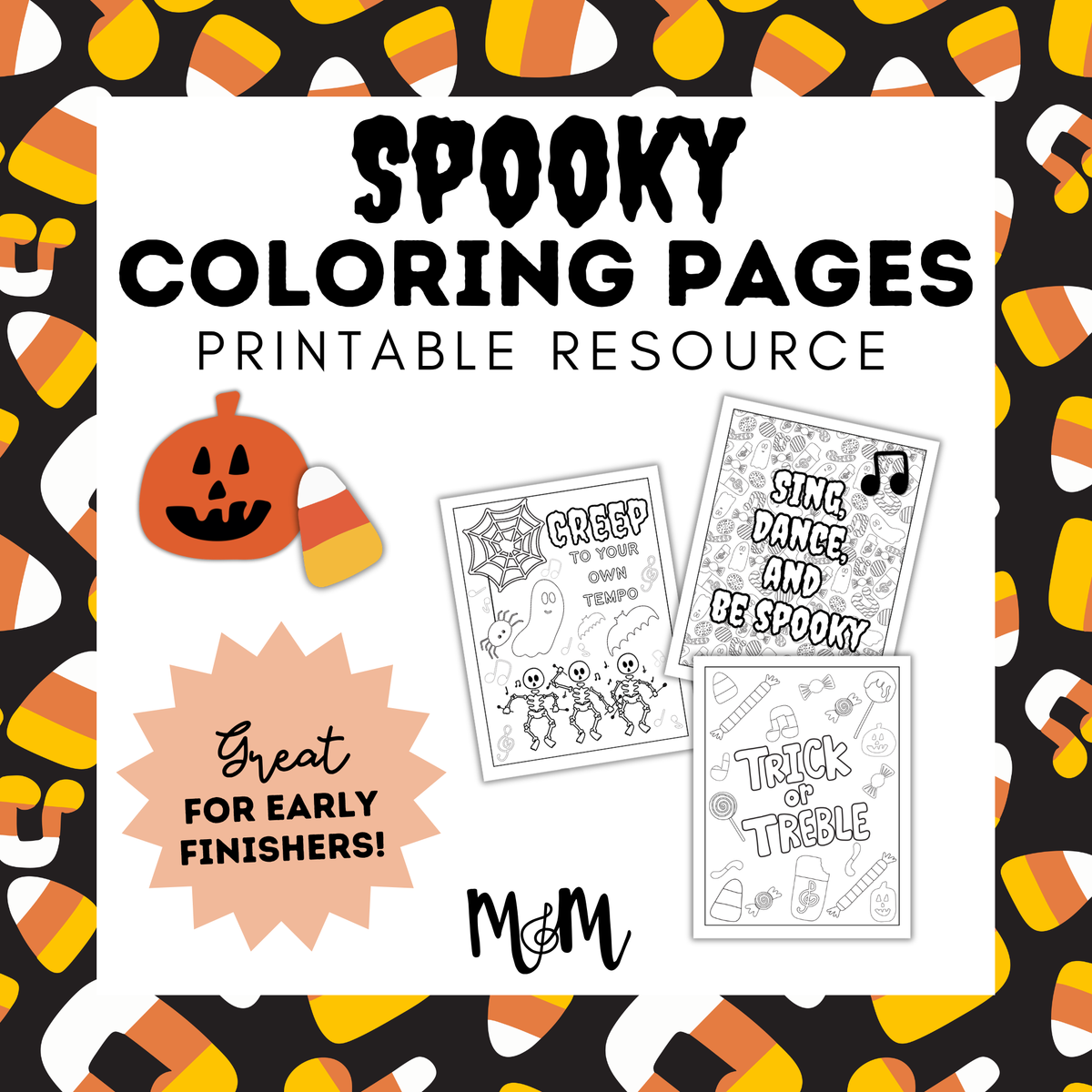 Spooky Music Coloring Sheets | Printable Music Class Coloring Activity DIGITAL DOWNLOAD