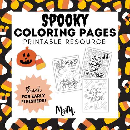 Spooky Music Coloring Sheets | Printable Music Class Coloring Activity DIGITAL DOWNLOAD