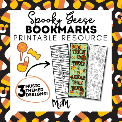 Spooky Geese | Halloween Music Bookmarks | Printable Coloring Activity DIGITAL DOWNLOAD