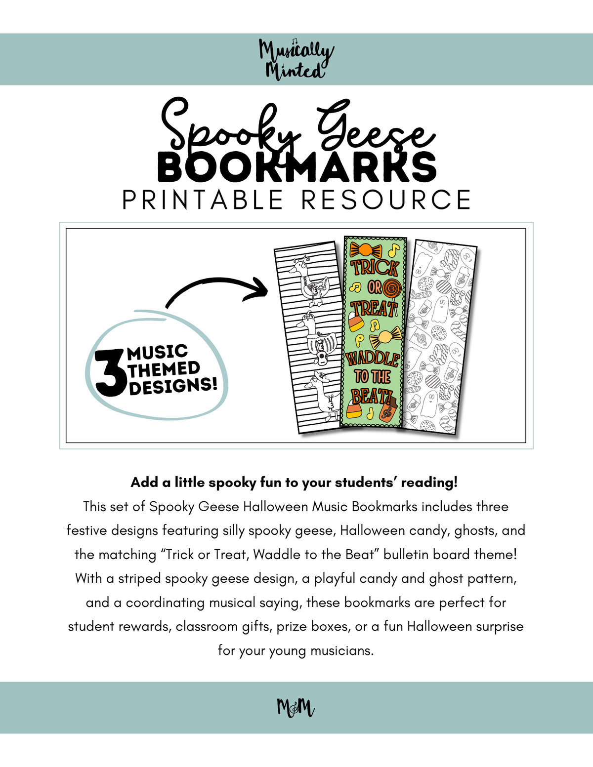 Spooky Geese | Halloween Music Bookmarks | Printable Coloring Activity DIGITAL DOWNLOAD
