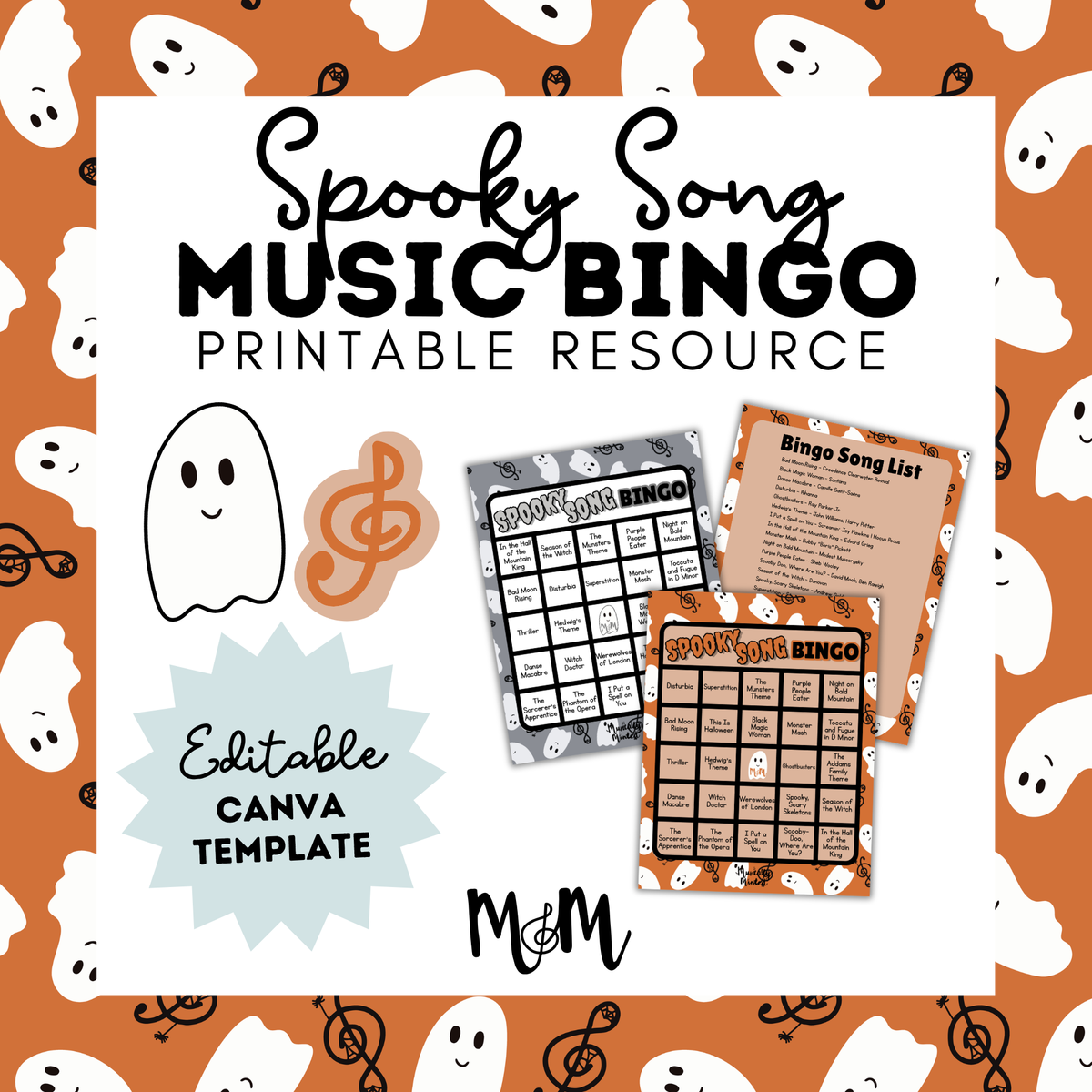 Spooky Song Bingo | Listening Activity & Music Game | Editable with Playlist DIGITAL DOWNLOAD