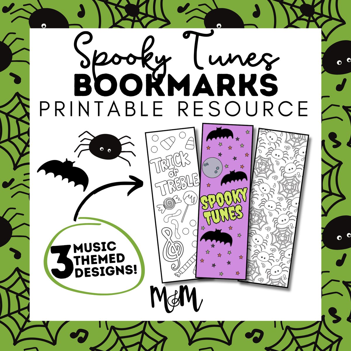 Spooky Tunes | Halloween Music Bookmarks | Printable Coloring Activity DIGITAL DOWNLOAD