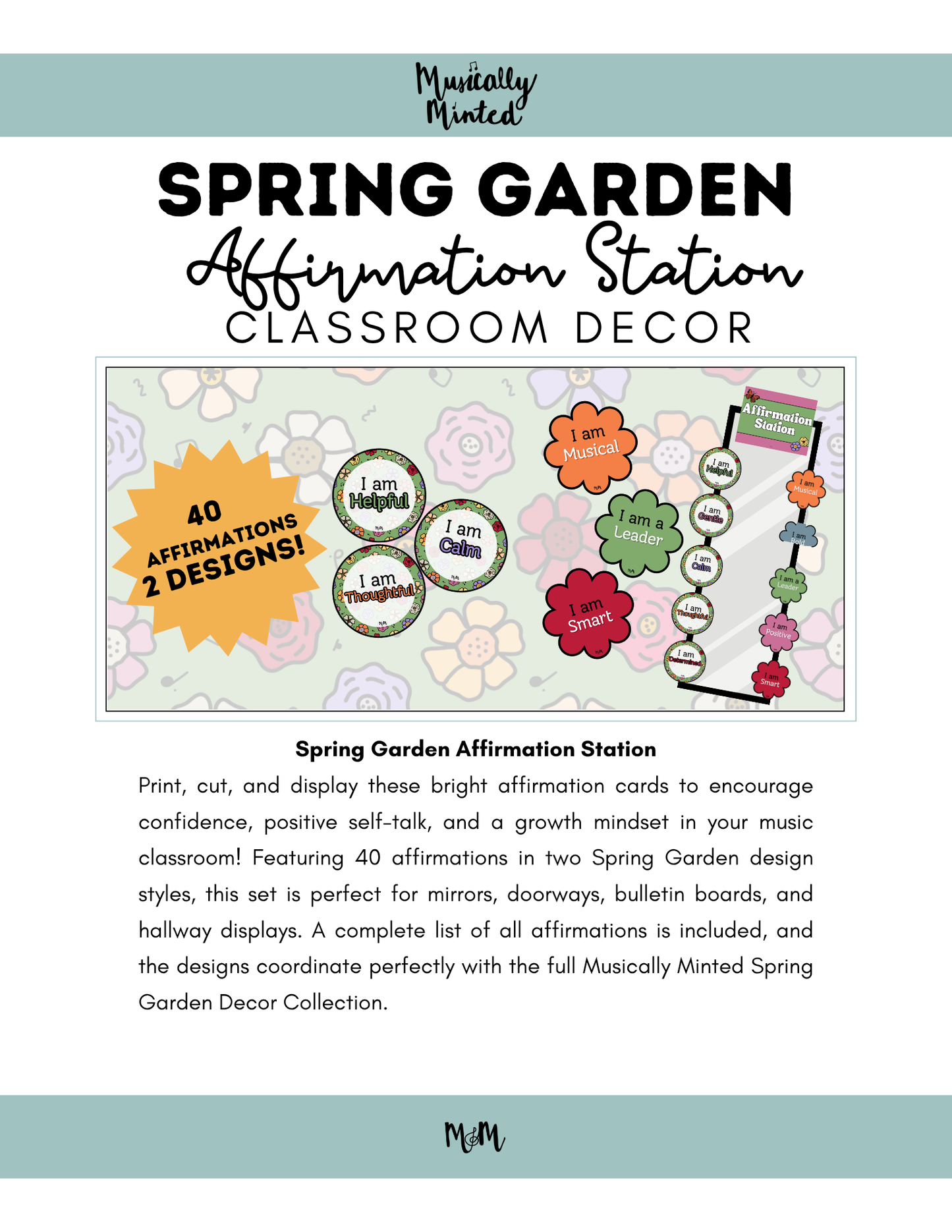 Spring Garden: Affirmation Station | Music Classroom Decor