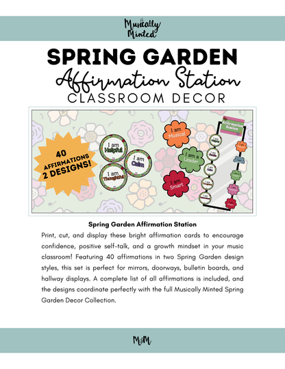 Spring Garden: Affirmation Station | Music Classroom Decor