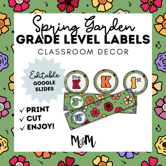 Spring Garden: Grade Level Labels DIGITAL DOWNLOAD