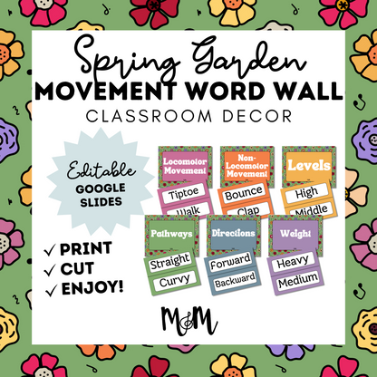 Spring Garden: Movement Word Wall Cards DIGITAL DOWNLOAD