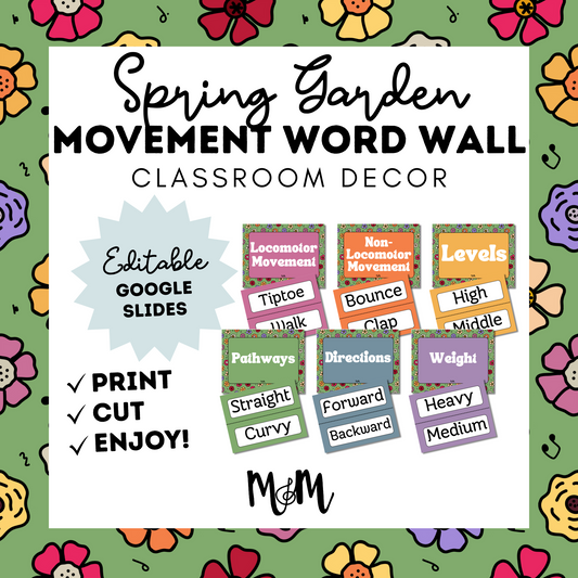 Spring Garden: Movement Word Wall Cards DIGITAL DOWNLOAD