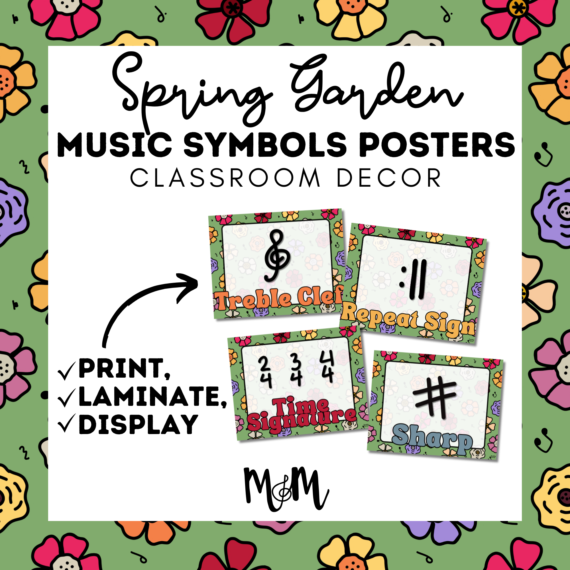 Spring Music Icon Spring Garden: Music Symbols DIGITAL DOWNLOAD โ Musically Minted