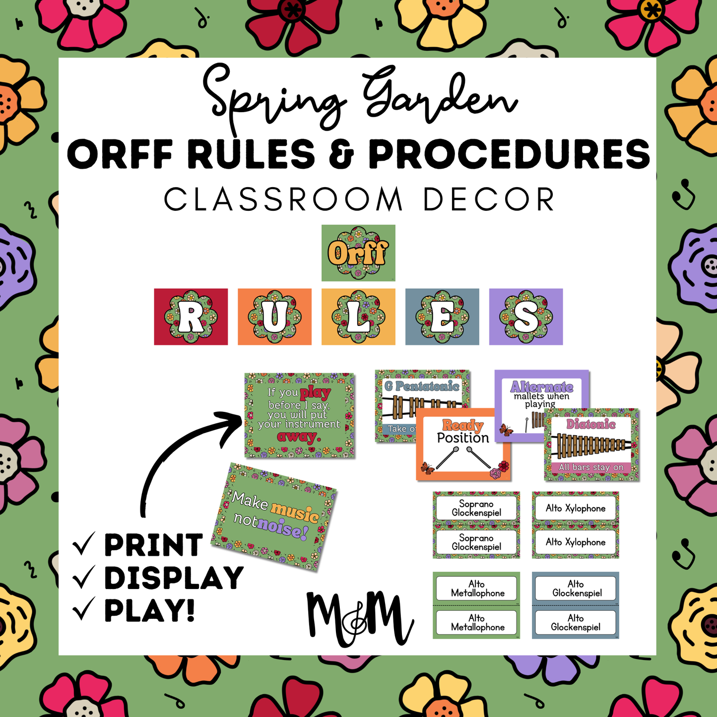 Spring Garden: Orff Rules & Expectations Posters | Music Room Decor
