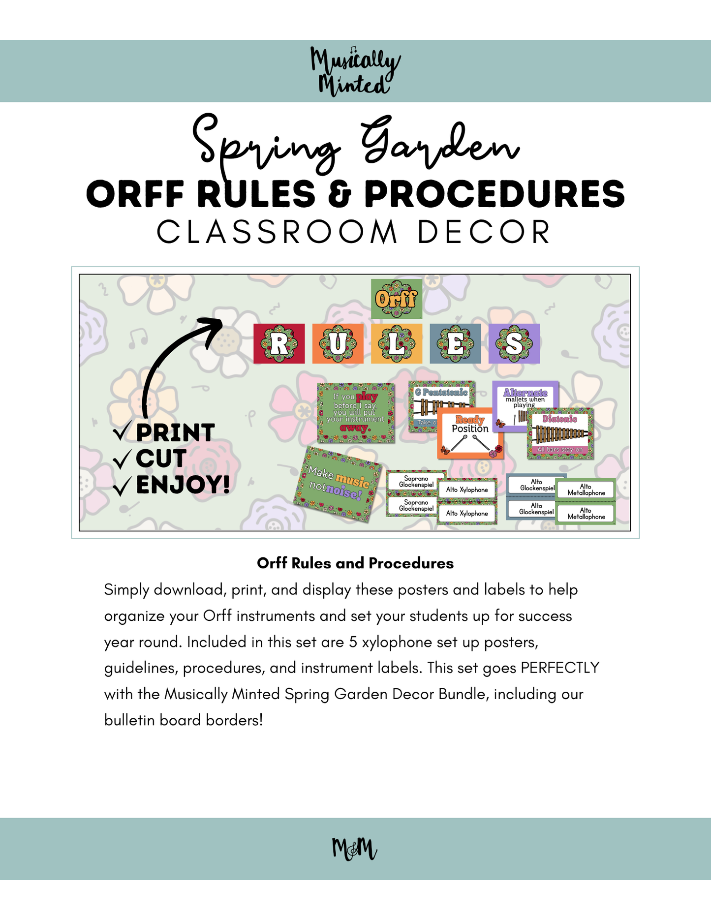 Spring Garden: Orff Rules & Expectations Posters | Music Room Decor