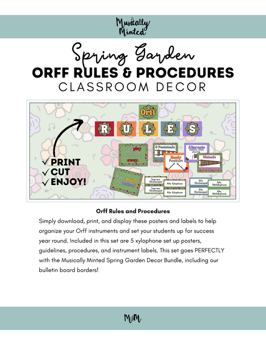 Spring Garden: Orff Rules & Expectations Posters | Music Room Decor