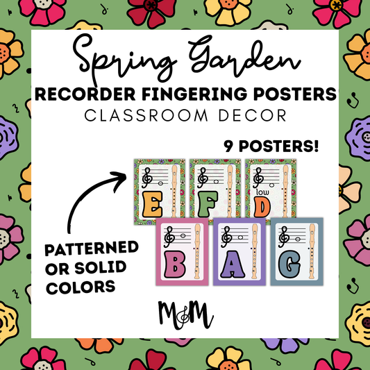 Spring Garden: Recorder Fingering Posters DIGITAL DOWNLOAD