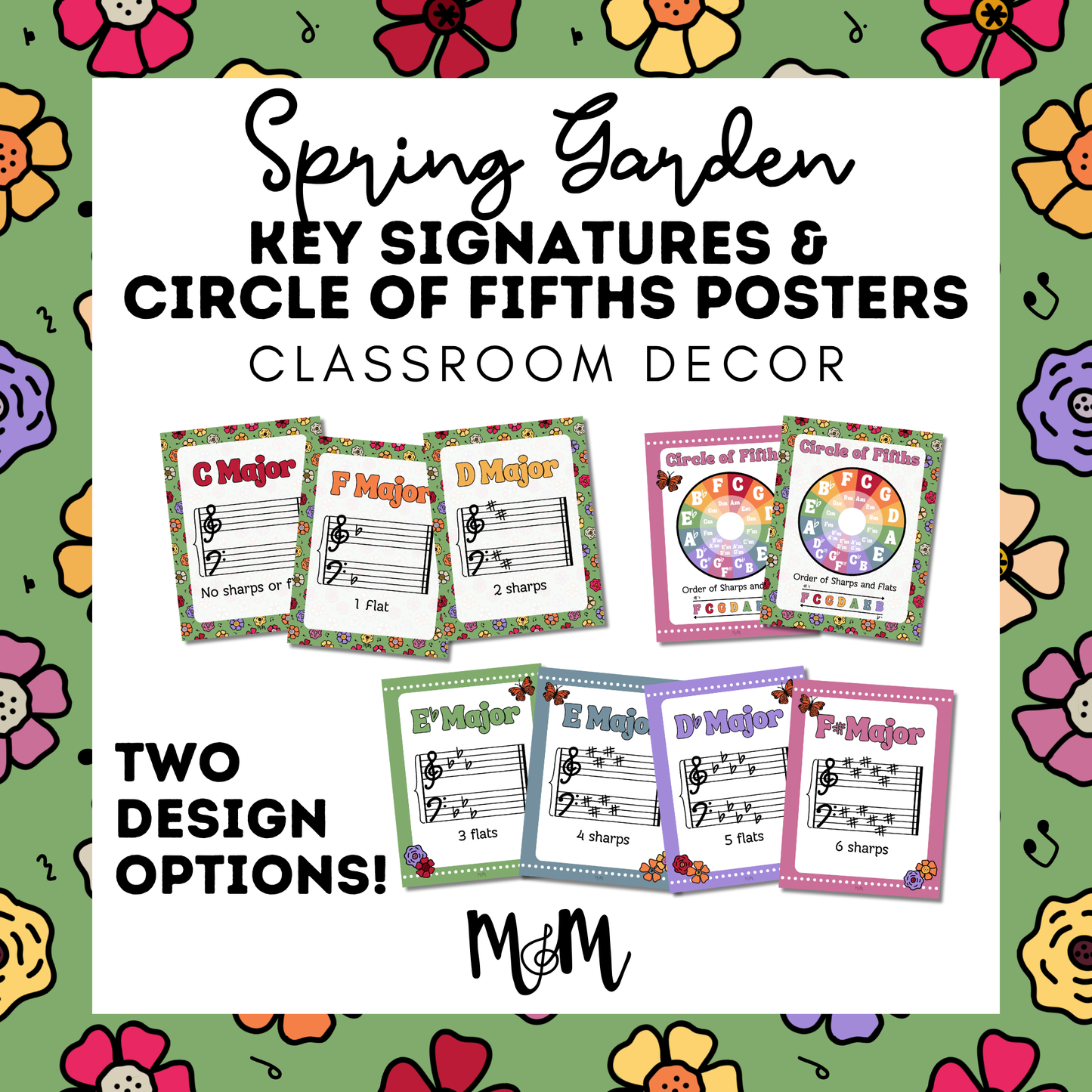 Spring Garden: Circle of Fifths & Key Signature Posters | Music Decor