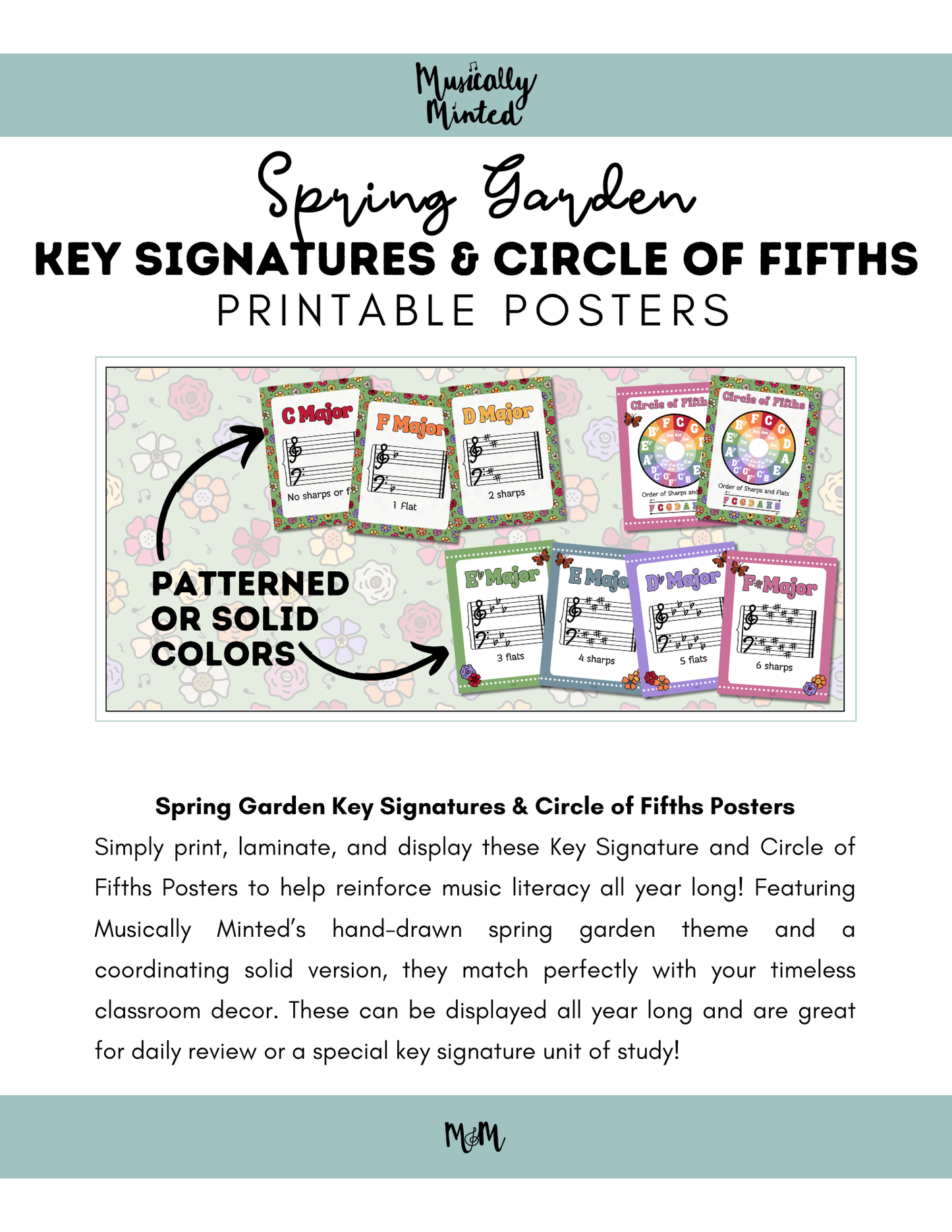 Spring Garden: Circle of Fifths & Key Signature Posters | Music Decor