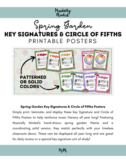 Spring Garden: Circle of Fifths & Key Signature Posters | Music Decor