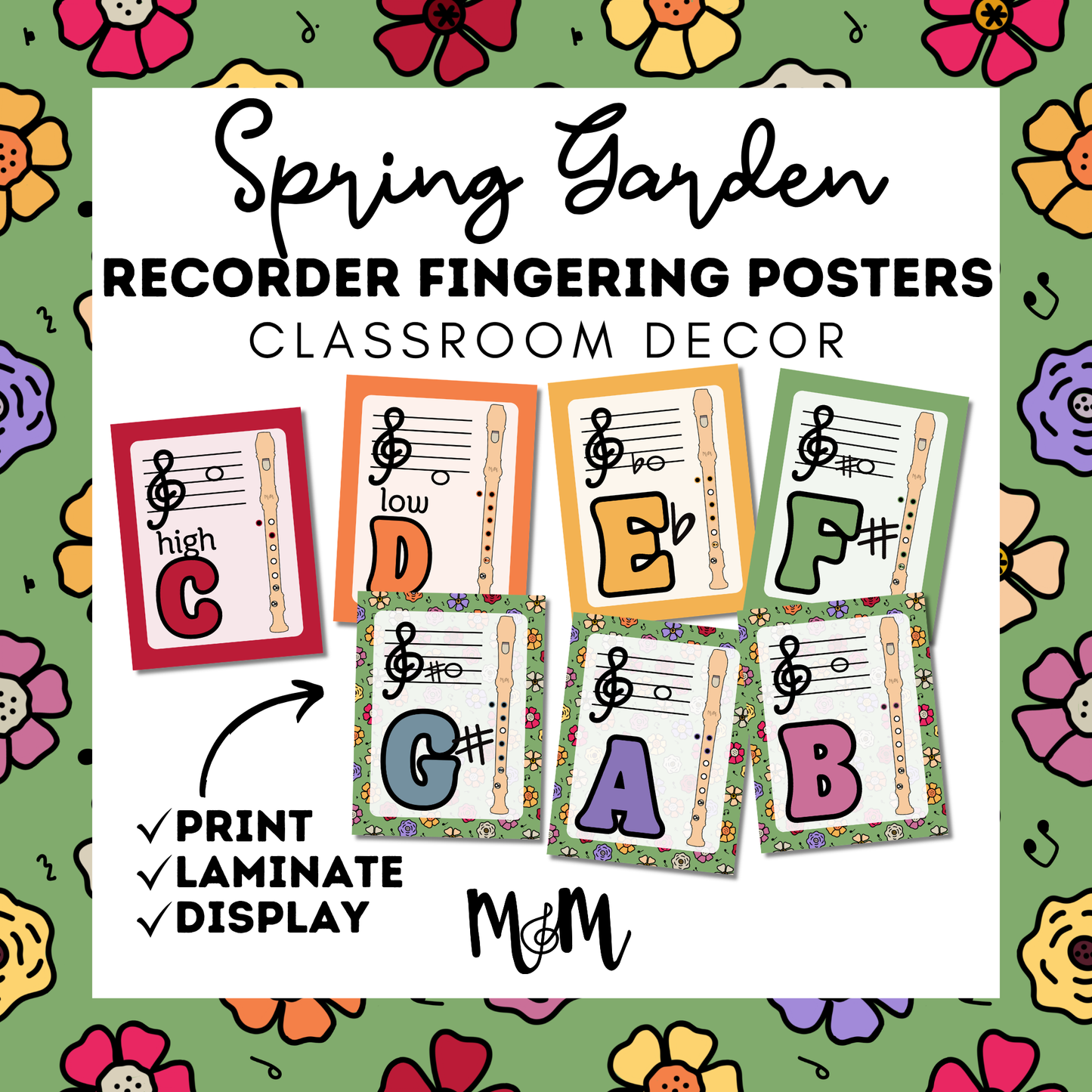 Spring Garden: Recorder Fingering Posters DIGITAL DOWNLOAD
