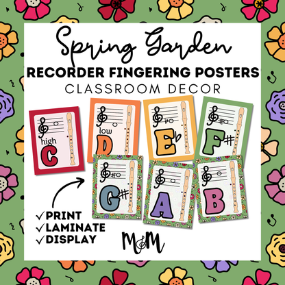 Spring Garden: Recorder Fingering Posters DIGITAL DOWNLOAD