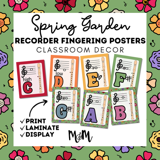 Spring Garden: Recorder Fingering Posters DIGITAL DOWNLOAD