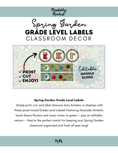 Spring Garden: Grade Level Labels DIGITAL DOWNLOAD