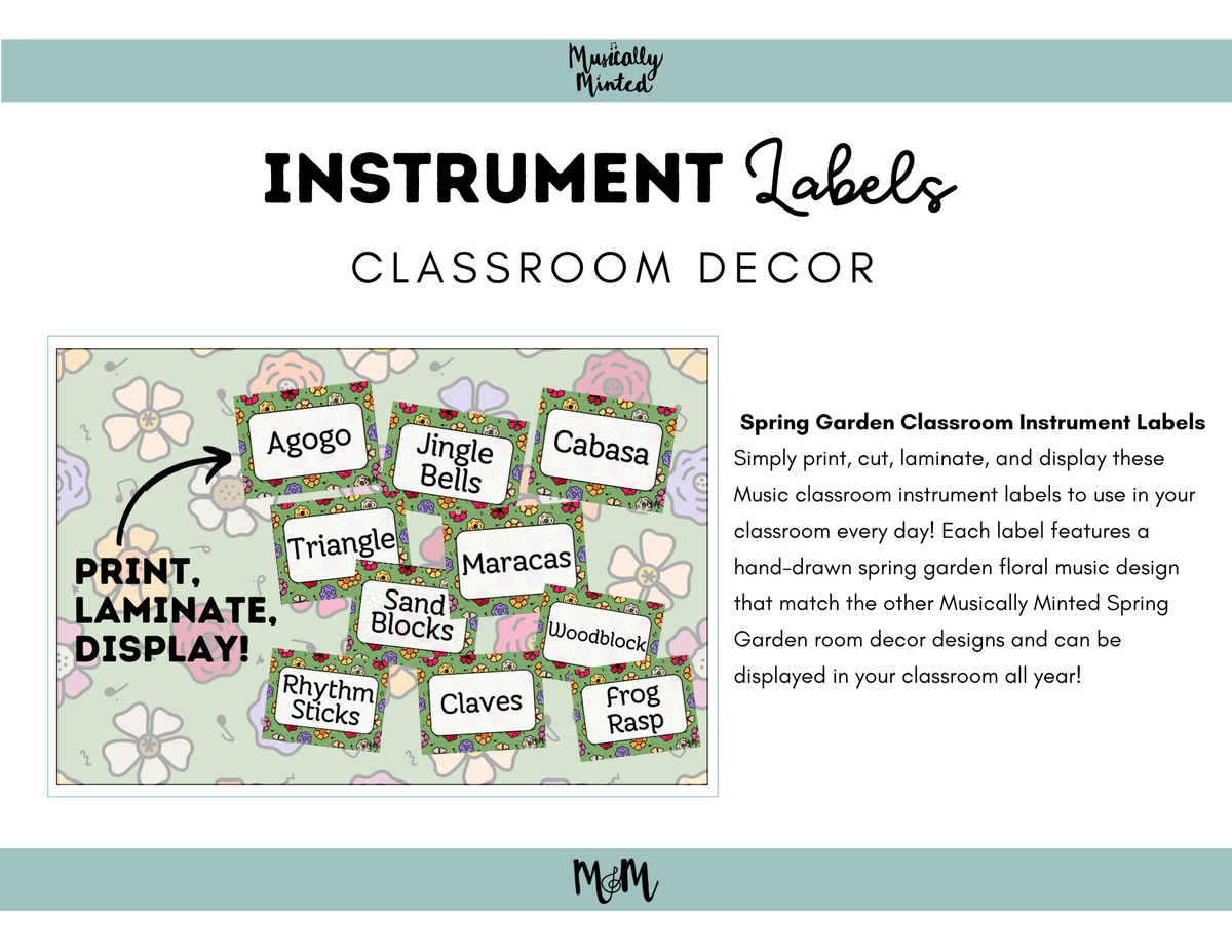 Musical Instruments Notebook Label Spring Garden: Instrument Labels DIGITAL DOWNLOAD – Musically Minted