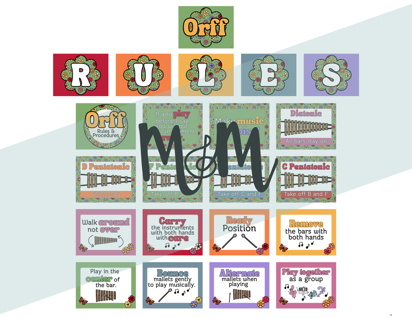 Spring Garden: Orff Rules & Expectations Posters | Music Room Decor