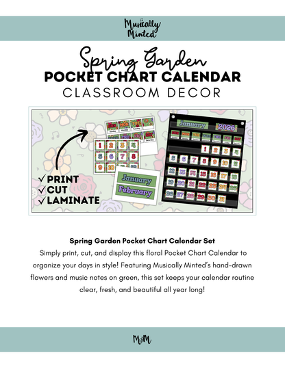 Spring Garden: Pocket Chart Calendar DIGITAL DOWNLOAD