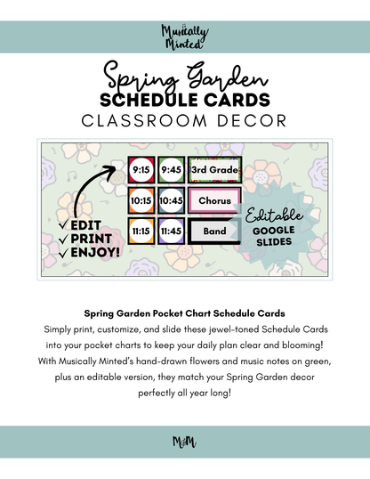 Spring Garden: Pocket Chart Schedule Cards DIGITAL DOWNLOAD